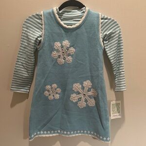 NWT Bonnie Jean Blue and White Snowflake Sweater Dress